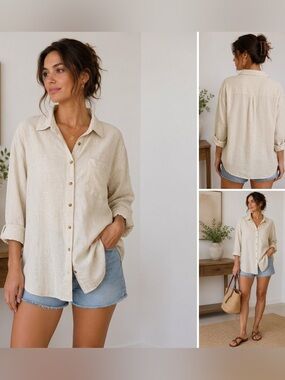 OLD NAVY Beige Linen Boyfriend Shirt